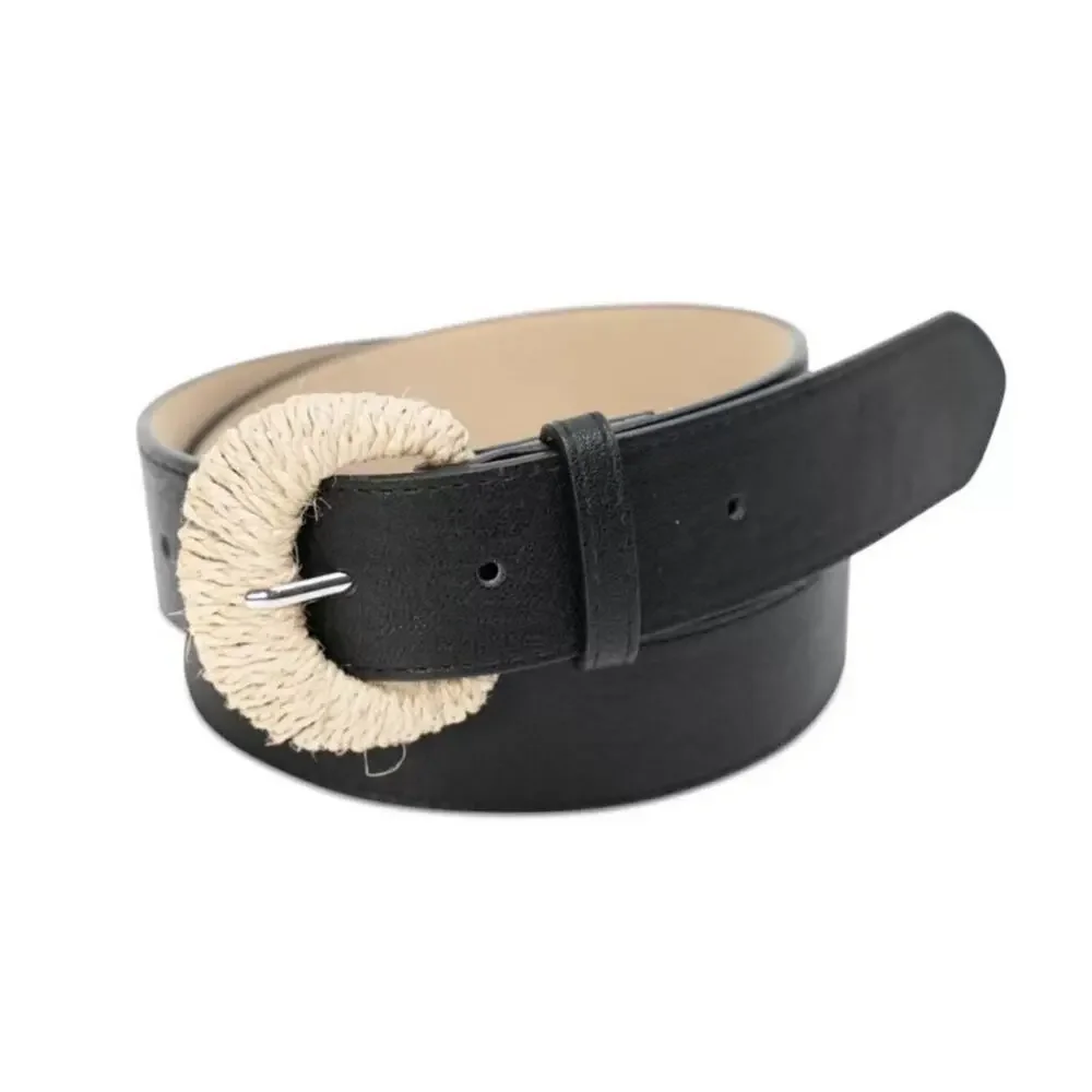 INC International Concepts Black Rope Wrapped Buckle Belt Sz S NWT
